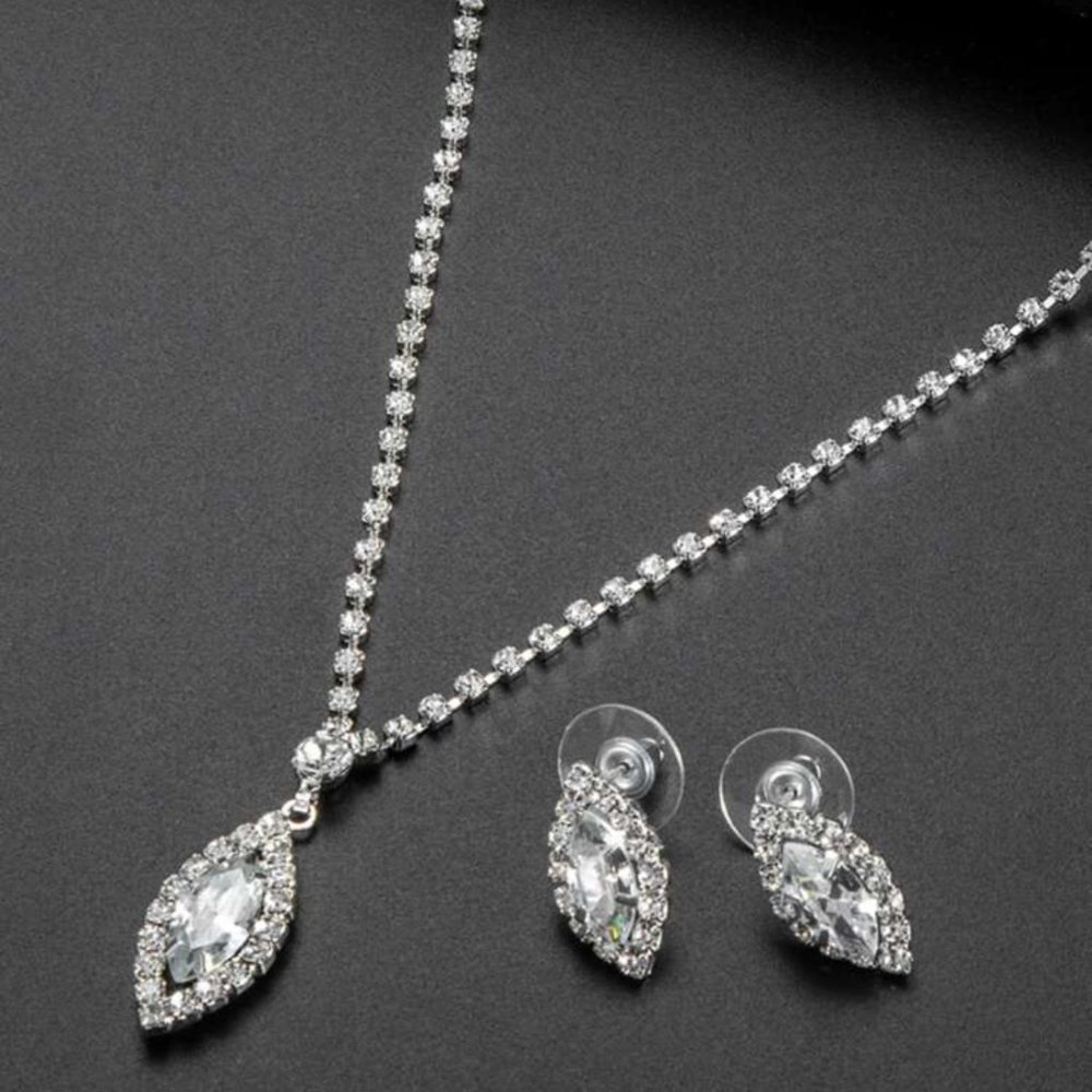 Necklace &  Earrings Rhinestone Engraved S…